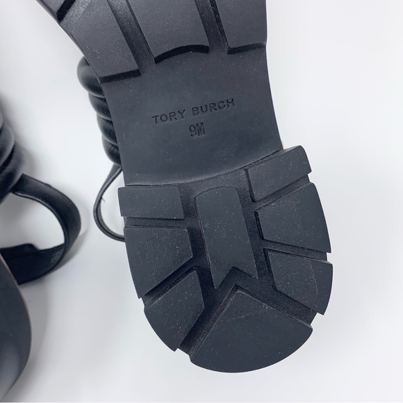 NEW Tory Burch Lug Sole Heeled Sandals (Sz 9) Quilted Leather Slingback Black - Picture 10 of 13